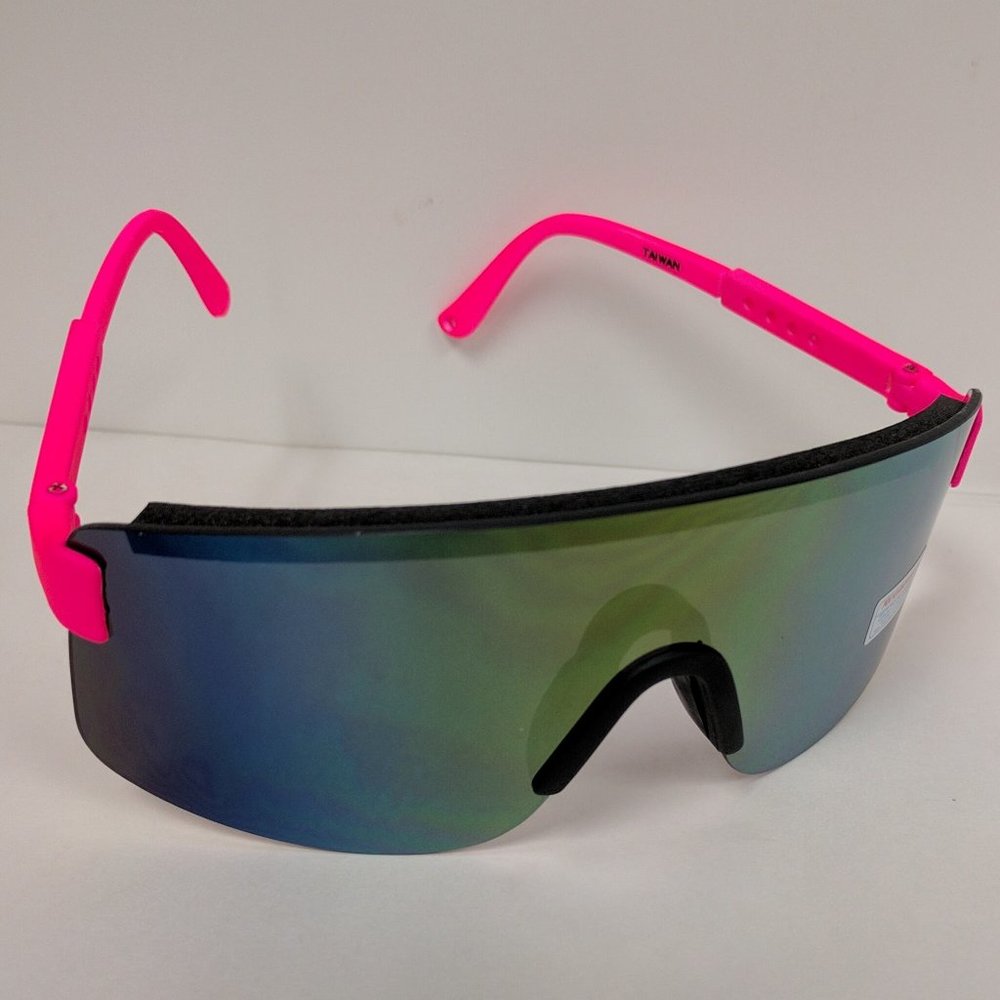 NWT TrueVintage Sports Blade Rimless Wrap around Adjustable NEON arms Sunglasses